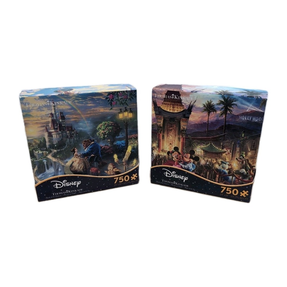 Lot Of  2 Disney Thomas Kinkade Beauty & The Beast Minne Mickey 750 Pc Puzzle